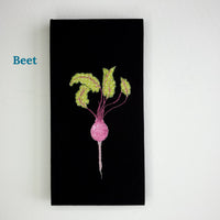 Root Vegetables Wall Art, 6" x 12", As a Set of 6 or Individual, Fabric on Board, Onion, Turnip, Beet, Yam, Carrot, Parsnip.