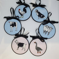 Farm Animal Miniature 4" x 4" Hoop Art Ornaments